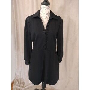 Meet Metro Black Long Sleeved Structured A-Line V-Neck Fully Lined Dress. XL